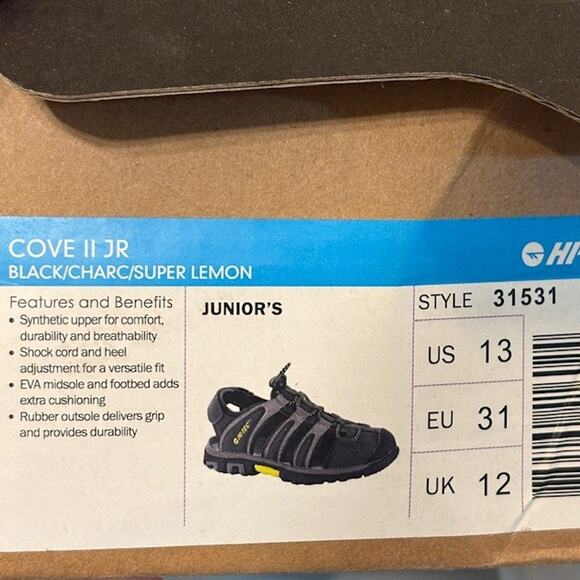 Kids Hi-tec Cove II Jr Water Sandal Shoes Size 13 Black/Charcoal/Lemon~NEW - Picture 6 of 6